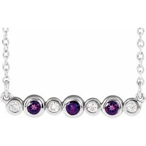 14K White Natural Amethyst & .08 CTW Natural Diamond Bezel Set 16-18" Necklace