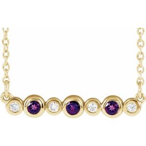 14K Yellow Natural Amethyst & .08 CTW Natural Diamond Bezel Set 16-18" Necklace