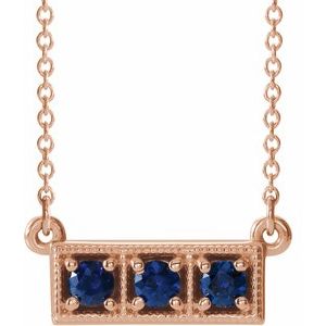 14K Rose Lab-Grown Blue Sapphire Three-Stone Bar 16-18" Necklace