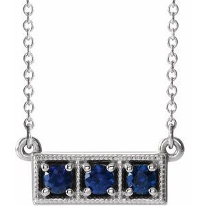 Sterling Silver Lab-Grown Blue Sapphire Three-Stone Bar 16-18" Necklace