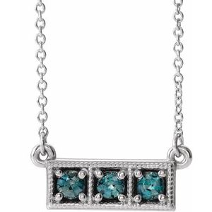 Platinum Natural Alexandrite Three-Stone Bar 16-18" Necklace