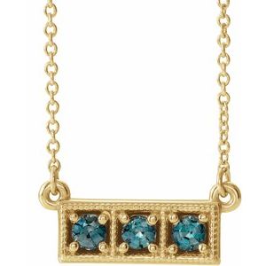 14K Yellow Natural Alexandrite Three-Stone Bar 16-18" Necklace