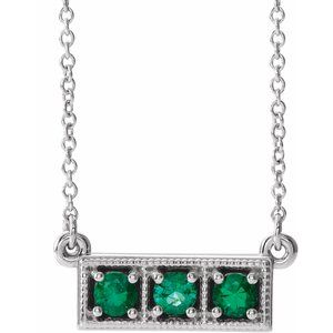 14K White Lab-Grown Emerald Three-Stone Bar 16-18" Necklace