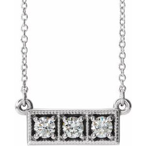 Platinum 1/4 CTW Natural Diamond Three-Stone Bar 16-18" Necklace