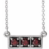 14K White Natural Mozambique Garnet Three-Stone Bar 16-18" Necklace