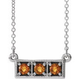 Platinum Natural Citrine Three-Stone Bar 16-18" Necklace