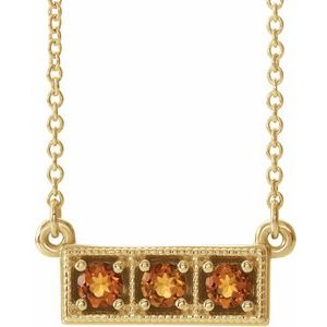 14K Yellow Natural Citrine Three-Stone Bar 16-18" Necklace