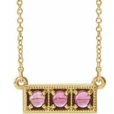 14K Yellow Natural Pink Tourmaline Three-Stone Bar 16-18" Necklace
