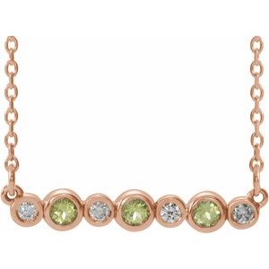 14K Rose Natural Peridot & .08 CTW Natural Diamond Bezel Set 16-18" Necklace