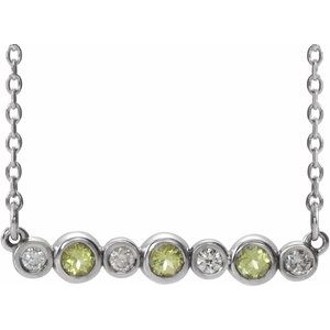 Sterling Silver Natural Peridot & .08 CTW Natural Diamond Bezel Set 16-18" Necklace