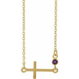 14K Yellow Natural Amethyst Sideways Cross 16-18" Necklace