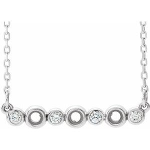 Sterling Silver .08 CTW Natural Diamond Semi-Set Bezel-Set Bar 16-18" Necklace