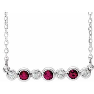 Sterling Silver Natural Ruby & .08 CTW Natural Diamond Bezel Set 16-18" Necklace