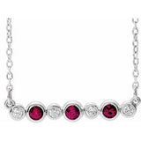 Sterling Silver Lab-Grown Ruby & .08 CTW Natural Diamond Bezel Set 16-18" Necklace