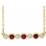 14K Yellow Lab-Grown Ruby & .08 CTW Natural Diamond Bezel Set 16-18" Necklace