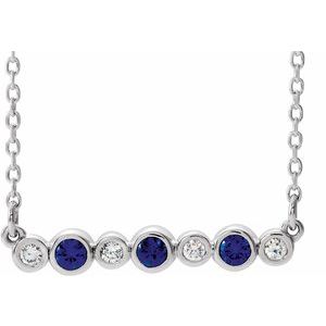 Platinum Lab-Grown Blue Sapphire & .08 CTW Natural Diamond Bezel Set 16-18" Necklace