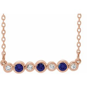 14K Rose Lab-Grown Blue Sapphire & .08 CTW Natural Diamond Bezel Set 16-18" Necklace