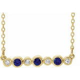 14K Yellow Natural Blue Sapphire & .08 CTW Natural Diamond Bezel Set 16-18" Necklace