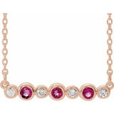14K Rose Natural Pink Tourmaline & .08 CTW Natural Diamond Bezel Set 16-18" Necklace