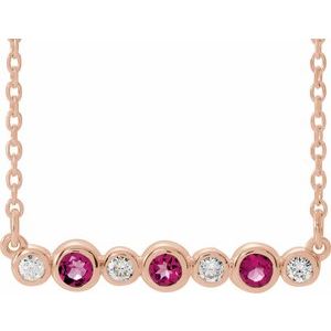 14K Rose Natural Pink Tourmaline & .08 CTW Natural Diamond Bezel Set 16-18" Necklace