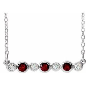 Sterling Silver Natural Mozambique Garnet & .08 CTW Natural Diamond Bezel Set 16-18" Necklace