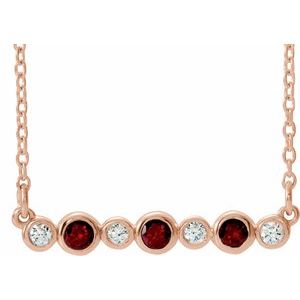 14K Rose Natural Mozambique Garnet & .08 CTW Natural Diamond Bezel Set 16-18" Necklace