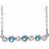 Platinum Natural Aquamarine & .08 CTW Natural Diamond Bezel Set 16-18" Necklace