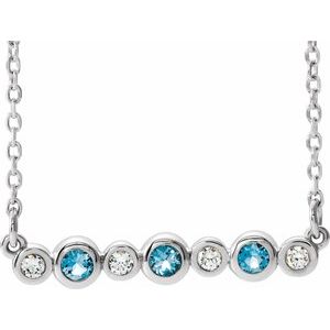 Platinum Natural Aquamarine & .08 CTW Natural Diamond Bezel Set 16-18" Necklace