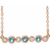 14K Rose Natural Aquamarine & .08 CTW Natural Diamond Bezel Set 16-18" Necklace