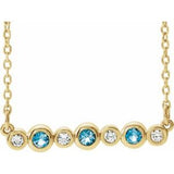 14K Yellow Natural Aquamarine & .08 CTW Natural Diamond Bezel Set 16-18" Necklace