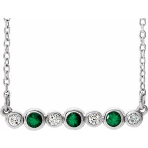 Sterling Silver Lab-Grown Emerald & .08 CTW Natural Diamond Bezel Set 16-18" Necklace