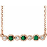 14K Rose Lab-Grown Emerald & .08 CTW Natural Diamond Bezel Set 16-18" Necklace
