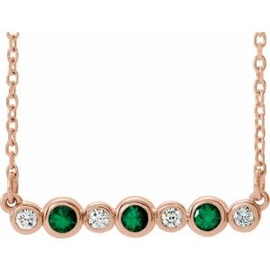 14K Rose Lab-Grown Emerald & .08 CTW Natural Diamond Bezel Set 16-18" Necklace