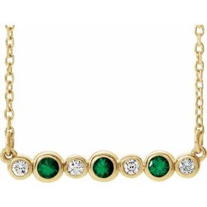 14K Yellow Natural Emerald & .08 CTW Natural Diamond Bezel Set 16-18" Necklace