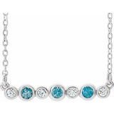 Sterling Silver Natural Blue Zircon & .08 CTW Natural Diamond Bezel Set 16-18" Necklace