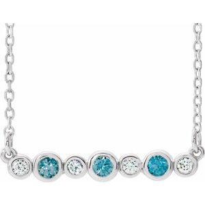 Platinum Natural Blue Zircon & .08 CTW Natural Diamond Bezel Set 16-18" Necklace