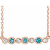 14K Rose Natural Blue Zircon & .08 CTW Natural Diamond Bezel Set 16-18" Necklace