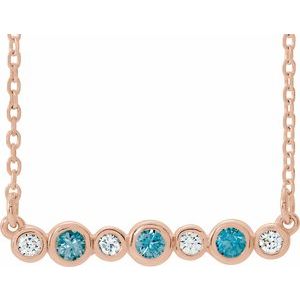 14K Rose Natural Blue Zircon & .08 CTW Natural Diamond Bezel Set 16-18" Necklace