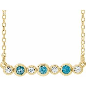 14K Yellow Natural Blue Zircon & .08 CTW Natural Diamond Bezel Set 16-18" Necklace