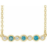 14K Yellow Natural Blue Zircon & .08 CTW Natural Diamond Bezel Set 16-18" Necklace