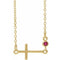 14K Yellow Natural Ruby Sideways Cross 16-18