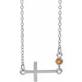 Sterling Silver Natural Citrine Sideways Cross 16-18" Necklace