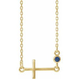 14K Yellow Natural Blue Sapphire Sideways Cross 16-18" Necklace