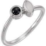 Platinum Natural White Opal & Natural Black Onyx Ring