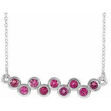 14K White Natural Pink Tourmaline Bezel Set Bar 16-18" Necklace