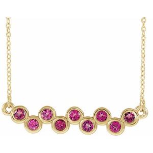 14K Yellow Natural Pink Tourmaline Bezel Set Bar 16-18" Necklace