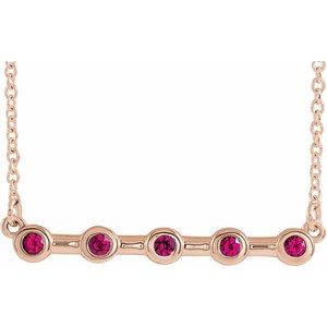 14K Rose Lab-Grown Ruby Bezel Set Bar 18" Necklace