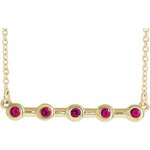 14K Yellow Natural Ruby Bezel Set Bar 18" Necklace