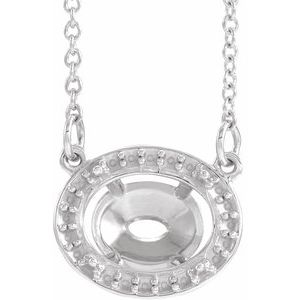 14K White 9x7 mm Oval Halo-Style 16 1/2" Necklace Mounting