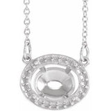 Platinum 9x7 mm Oval Halo-Style 16 1/2" Necklace Mounting